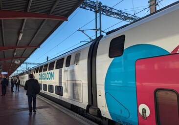 El primer tren Ouigo que viaja este jueves a Vallaolid desde Madrid.