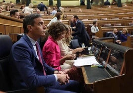 Pedro Sánchez durante la sesión de control al Gobierno de este miércoles en el Congreso.