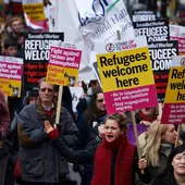 Manifestación en Londres a favor de la acogida de inmigrantes refugiados.