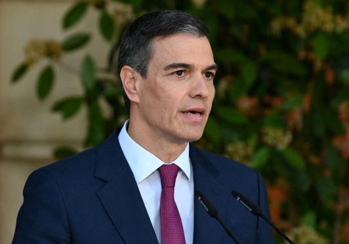 El presidente del Gobierno, Pedro Sánchez, durante su comparecencia en La Moncloa.