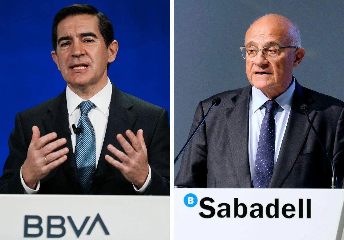 El presidente de BBVA, Carlos Torres, y el del Banco Sabadell, Josep Oliu.