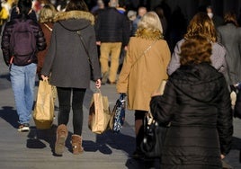 Vecinos de compras por el centro de Madrid.