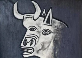 Detalle del cartel de Ibarrola para la Feria del Toro de Pamplona de 1974.