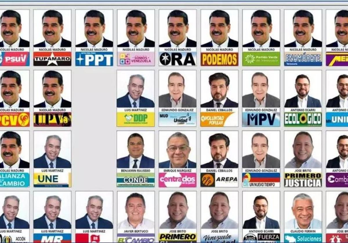 Boleta oficial para los comicios presidenciales en Venezuela.