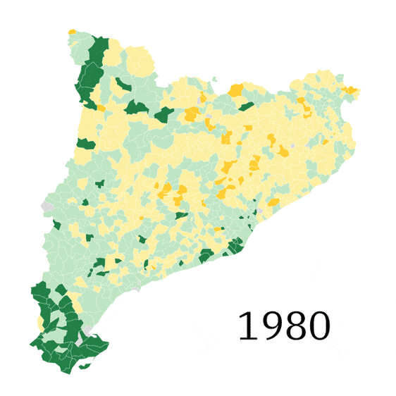 Los mapas que cuentan la evolución del voto independentista en Cataluña