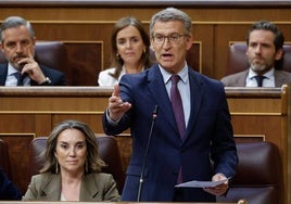 El líder del PP; Alberto Núñez Feijóo, interviene en el pleno del miércoles