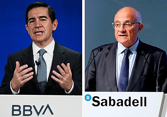 Los presidentes de BBVA, Carlos Torres (izquierda), y Banco Sabadell, Josep Oliu.