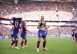 Alexia Putellas celebra con rabia su gol ante el Lyon en la final de la Champions en San Mamés.