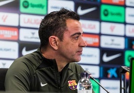 Xavi, durante su rueda de prensa previa al partido entre Sevilla y Barça.