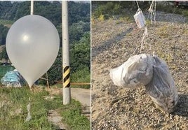 Imágenes de los globos y su carga lanzados por Corea del Norte.