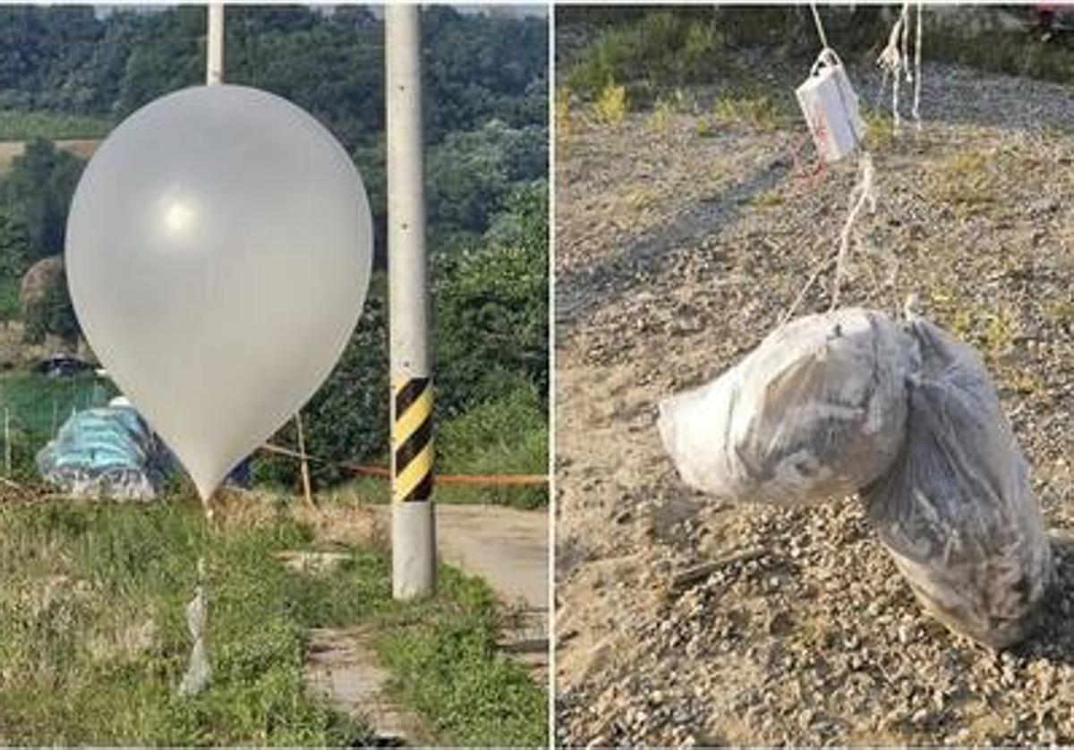 Imágenes de los globos y su carga lanzados por Corea del Norte.