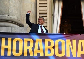 Joan Laporta, durante la celebración de la Champions femenina ganada por el Barcelona.