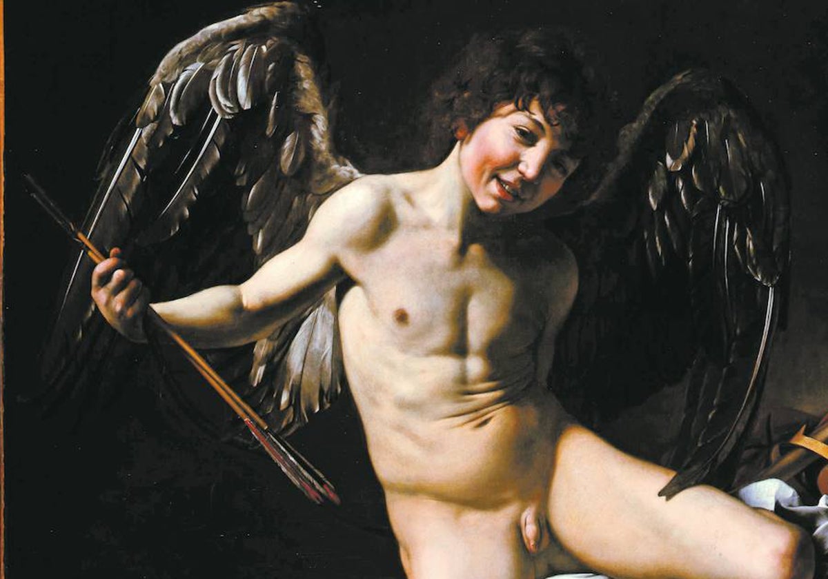 Detalle de 'Triunfo del amor'. Caravaggio (1602) Gemäldegalerie de Berlín.