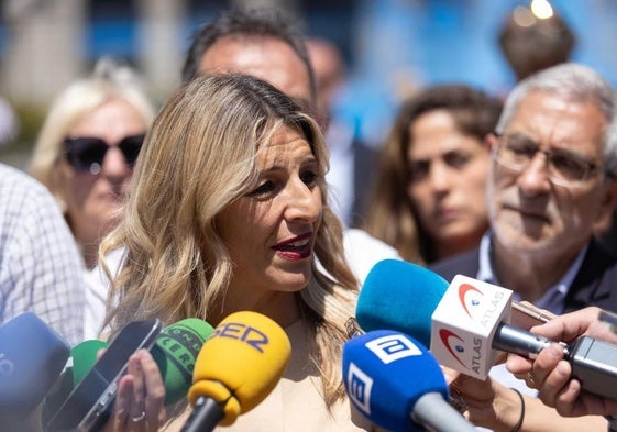 La vicepresidenta segunda, Yolanda Díaz, en un acto de Sumar en Oviedo.