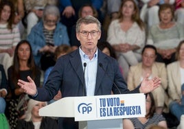 Alberto Núñez Feijóo, presidente del PP, en un acto de campaña de cara al 9-J