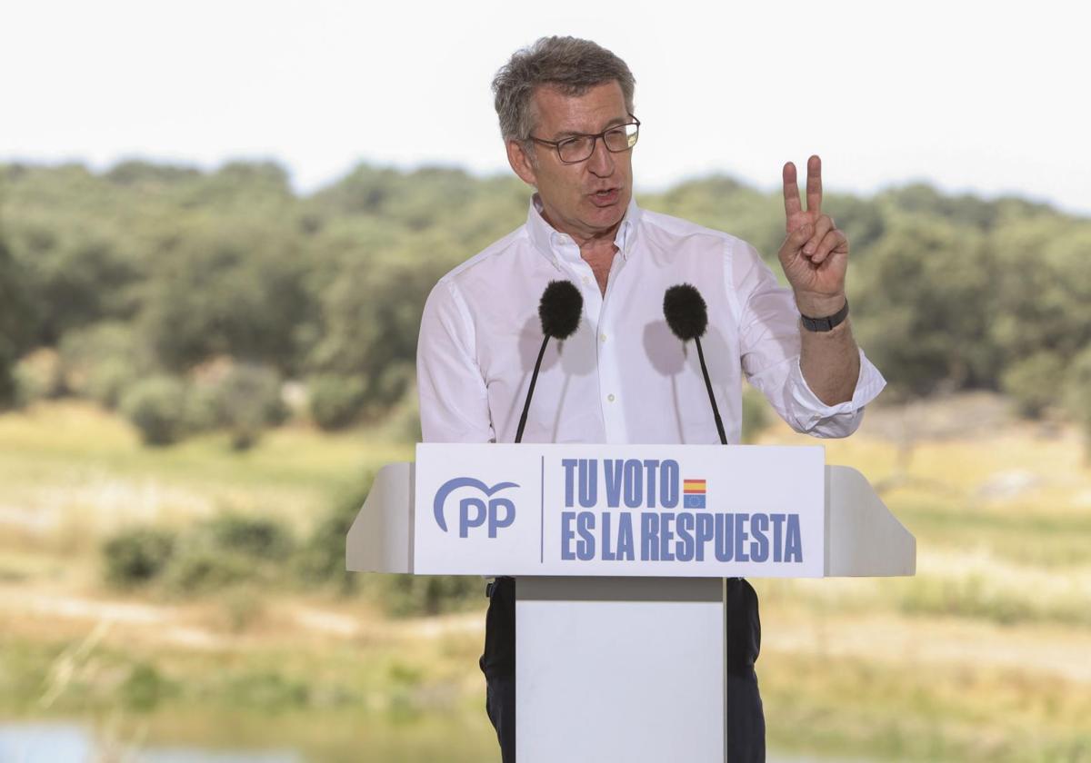 Alberto Núñez Feijóo, presidente del PP, en un acto de las europeas