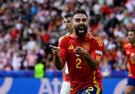 Carvajal celebra su gol ante Croacia.