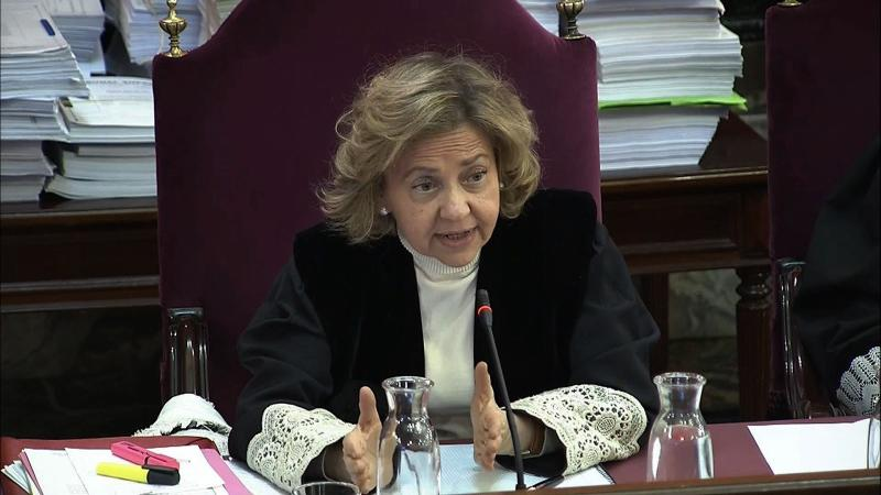 Captura de la señal institucional del Tribunal Supremo de la Fiscal General del Estado Consuelo Madrigal, durante el juicio del procés en el Tribunal Supremo