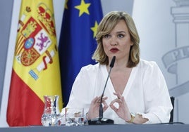 La portavoz del Gobierno, Pilar Alegría, este martes en su comparecencia en la Moncloa tras el Consejo de Ministros