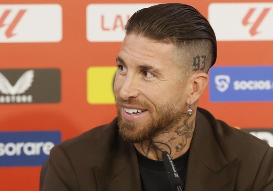 Sergio Ramos durante la rueda de prensa de su despide del Sevilla