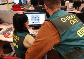 Agentes de la Guardia Civil investigan un ataque a menores por internet.