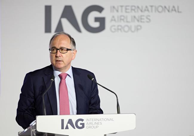 El CEO de IAG, Luis Gallego, durante la junta celebrada hoy en Madrid.