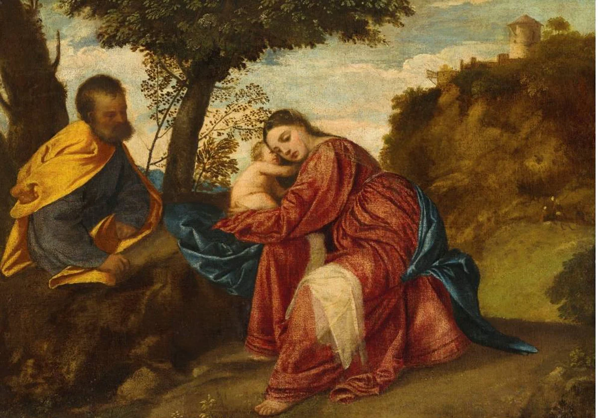 'Descanso en la huida a Egipto', pintada por Titian en el siglo XVI,