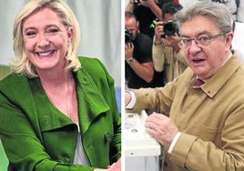 Le Pen y Melenchon depositan su voto en la urna.