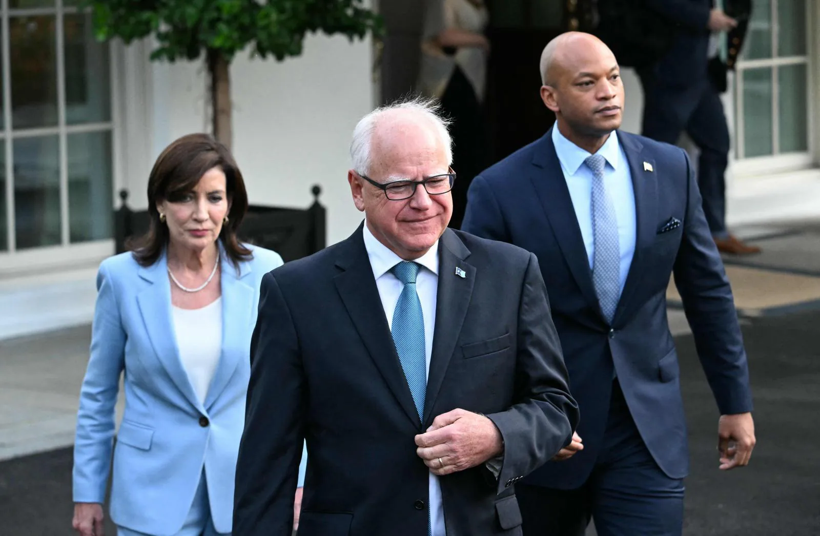 New York Gov. Kathy Hochul and her fellow Gov. Tim Walz of Minnesota and Wes Moore of Maryland after meeting with the President at the White House.