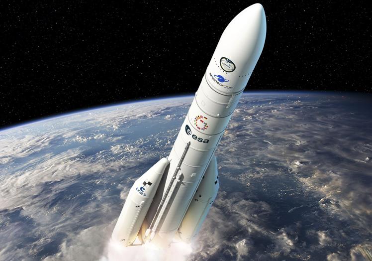 Recreación del Ariane 6 en vuelo.