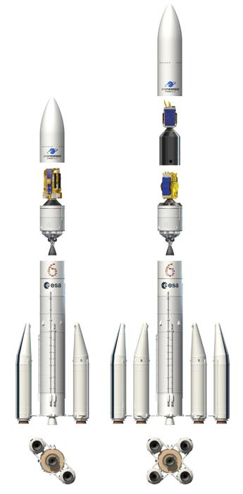 Componentes de las dos versiones del cohete Ariane 6