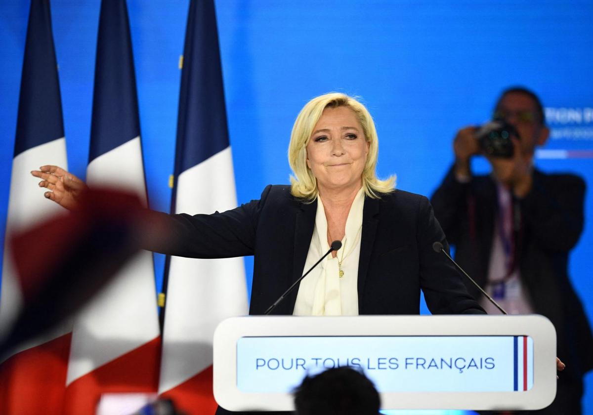 La líder ultraderechista francesa, Marine Le Pen, en un acto de campaña de las elecciones presidenciales de 2022.