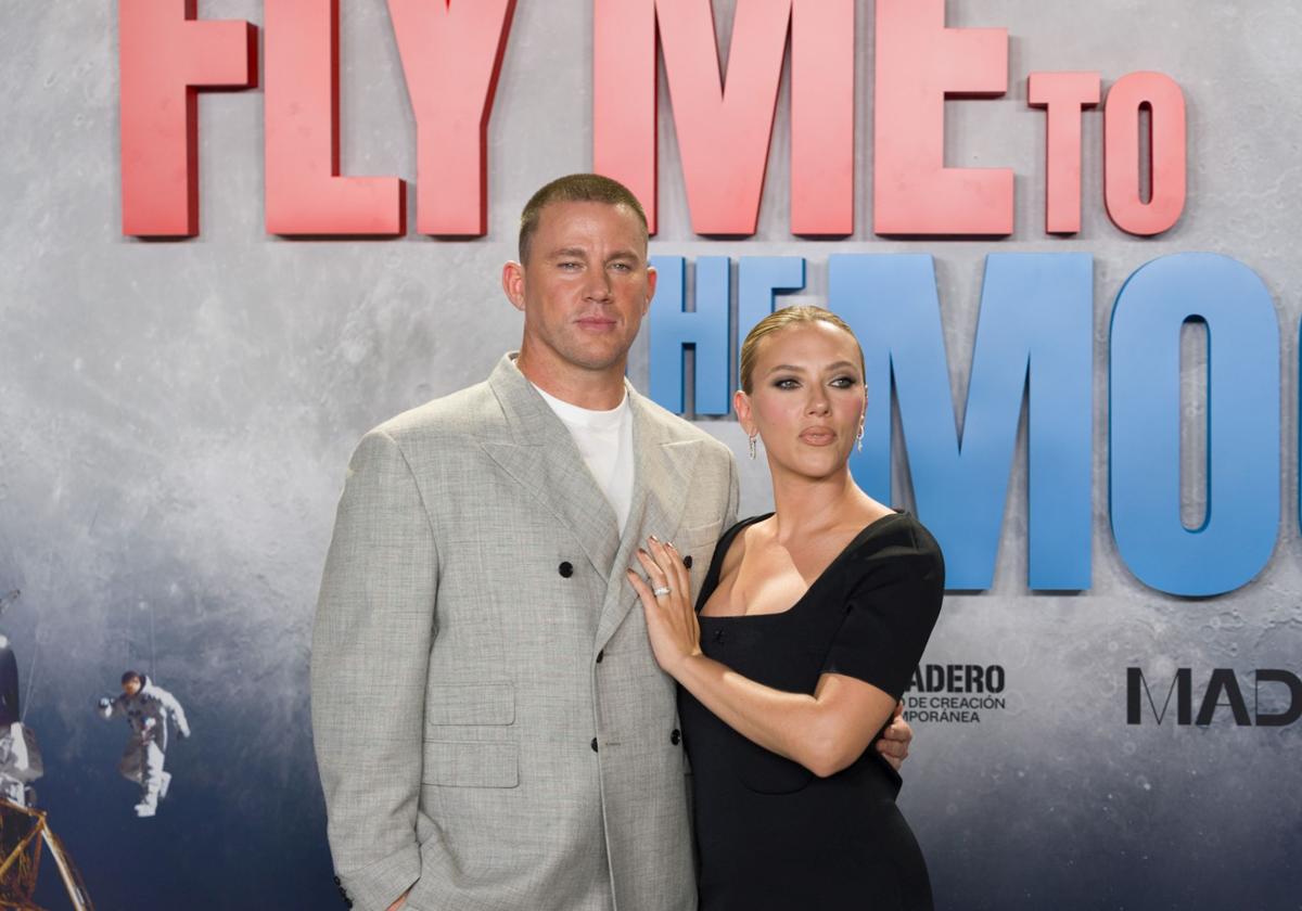 Channing Tatum y Scarlett Johansson durante su visita a Madrid para promocionar la película 'Fly me To The Moon'.