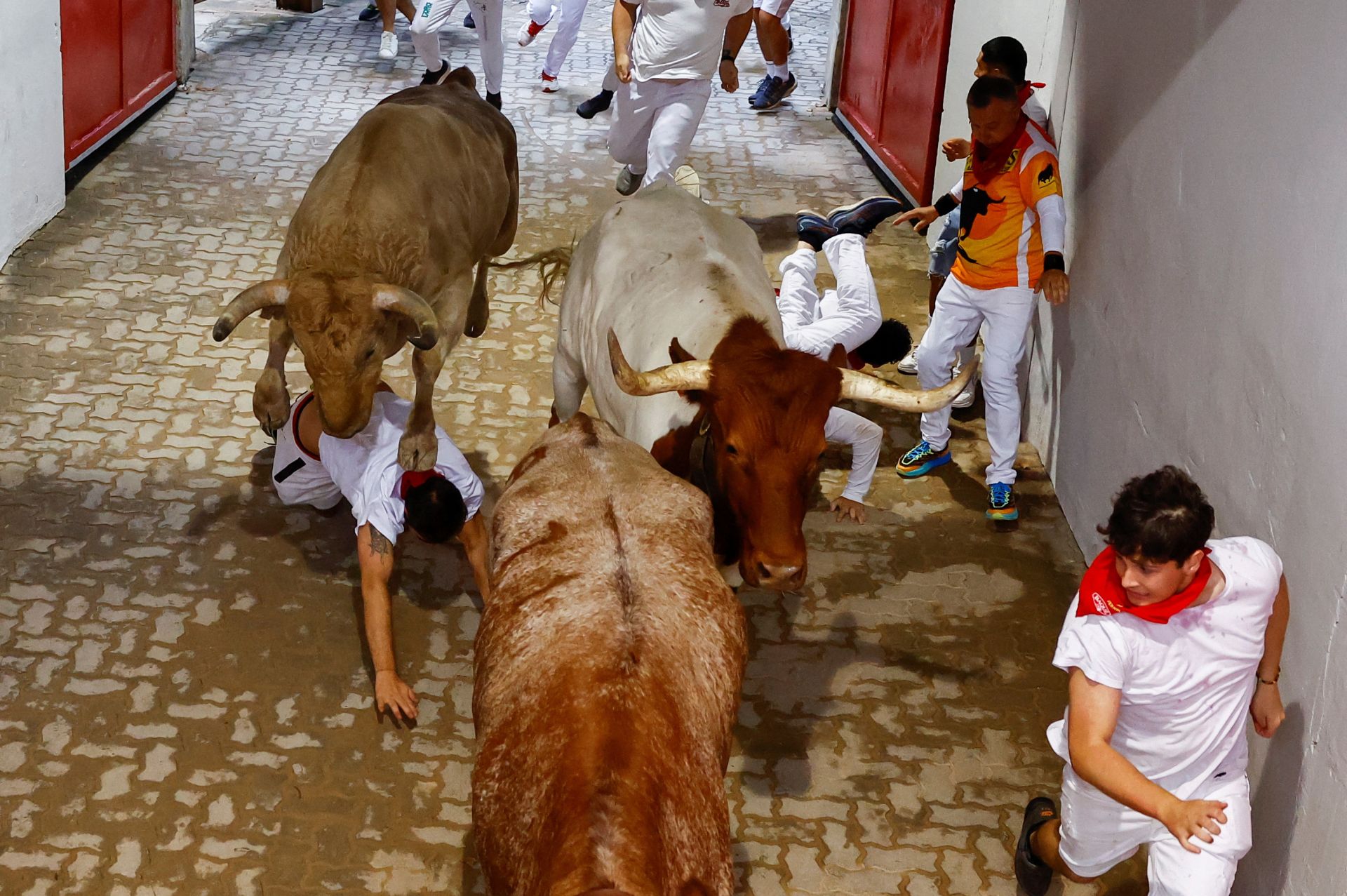 Se han vivido momentos de tensión a la entrada de la plaza de toros, donde varios mozos han caído bajo los astados. 