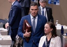 El presidente del Gobierno, Pedro Sánchez, tras una de las sesiones de la asamblea general de la OTAN celebrada en Washington.