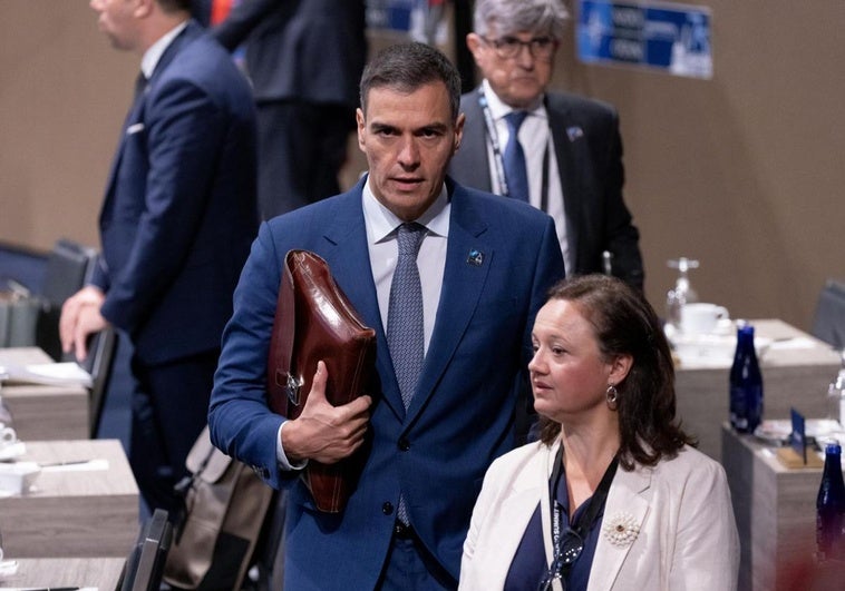 El presidente del Gobierno, Pedro Sánchez, tras una de las sesiones de la asamblea general de la OTAN celebrada en Washington.