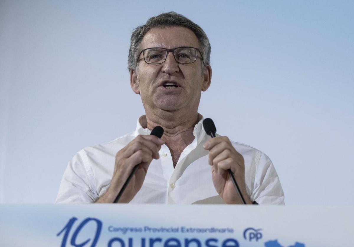 Alberto Núñez Feijóo durante el congreso extraordinario del PP de Ourense.