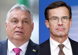 Los primeros ministros de Hungría, Viktor Orbán, y Suecia, Ulf Kristersson.