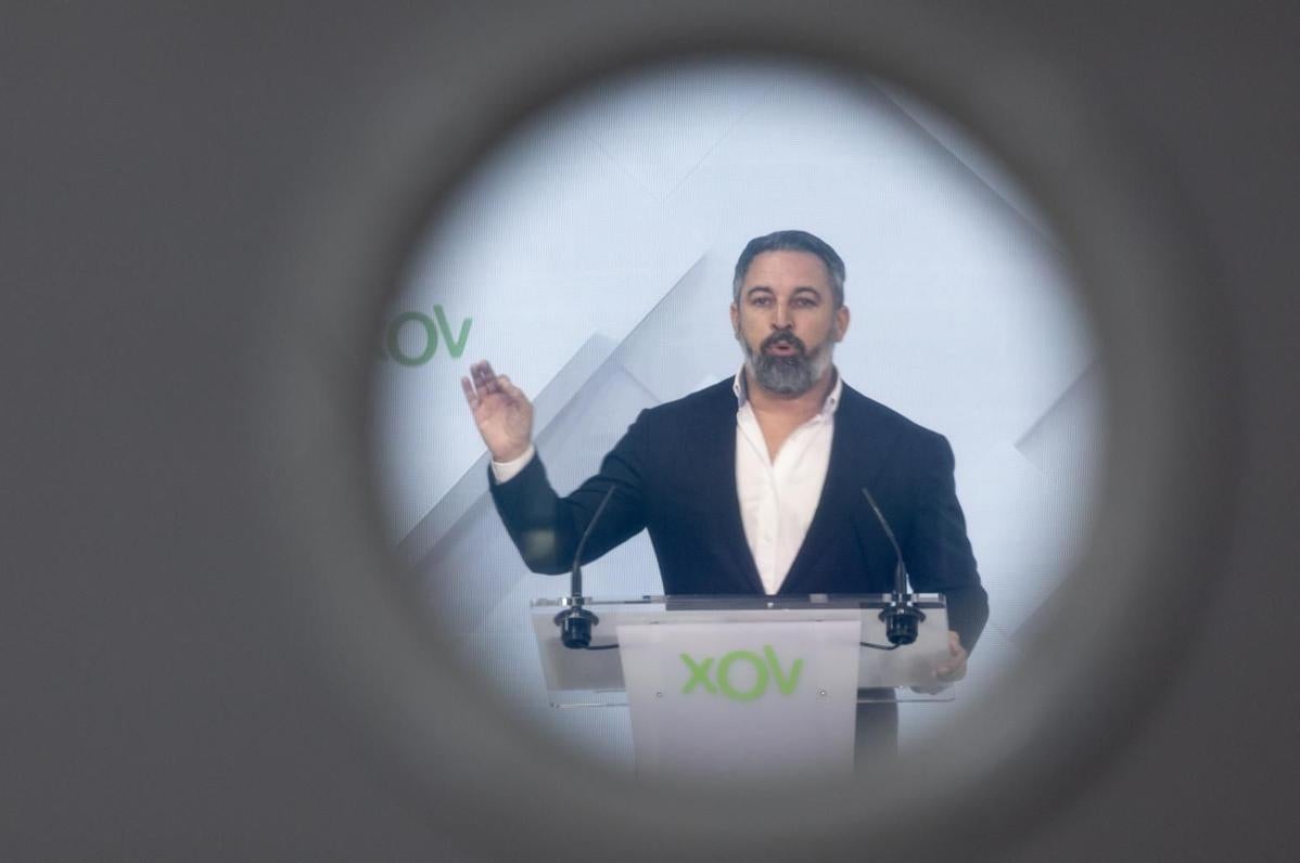 El líder de Vox, Santiago Abascal, durante la rueda de prensa en la que confirmó la ruptura de los pactos de gobierno con el PP.