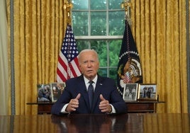 El presidente de EE UU, Joe Biden, durante su discurso a la nación desde el Despacho Oval de la Casa Blanca.