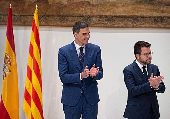 Pedro Sánchez y Pere Aragonès, esta mañana