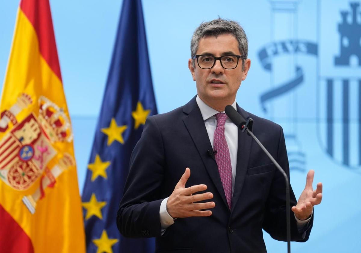 El ministro de Justicia, Félix Bolaños, durante la rueda de prensa de este jueves en Madrid.