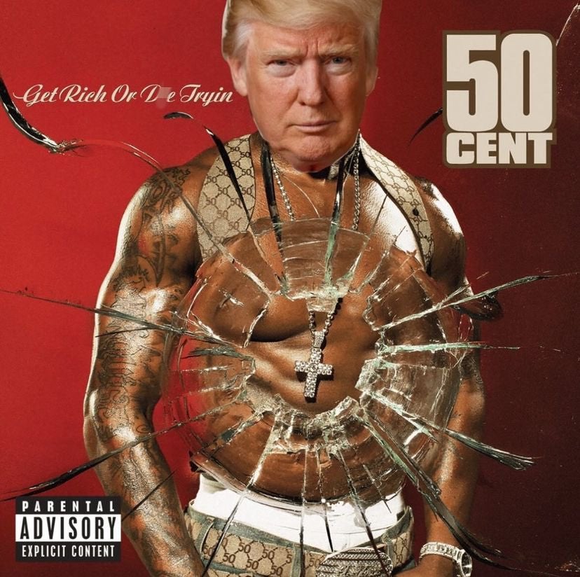 Montaje compartido por 50 Cent en sus redes sociales a raíz de la viralización de su clásica canción tras el intento de asesinato de Donald Trump.