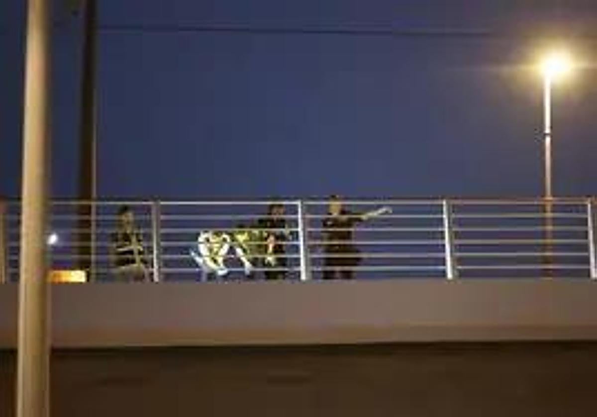Agentes de la Policía Nacional trabajan en el puente de las Moreras.