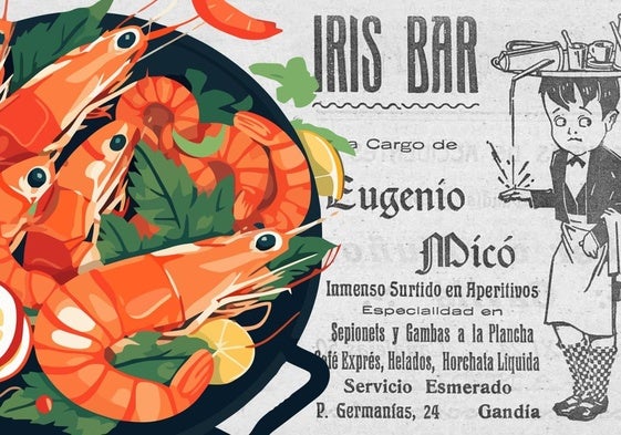 Anuncio de un bar especializado en gambas a la plancha del programa de fiestas de Gandía de 1934.