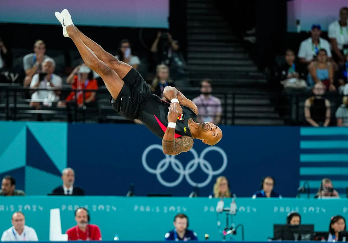 Ray Zapata, durante la final de suelo en los Juegos de París.