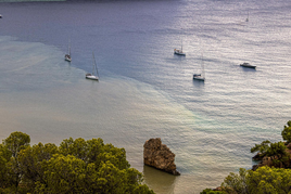 Vista de la playa de Camp de Mar, donde las intensas lluvias han vertido tierra al mar