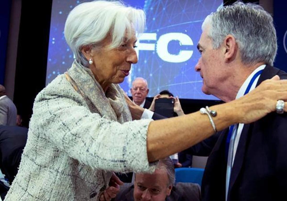 La presidenta del BCE, Christine Lagarde, y el presidente de la FED, Jerome Powell, en un encuentro el año pasado.