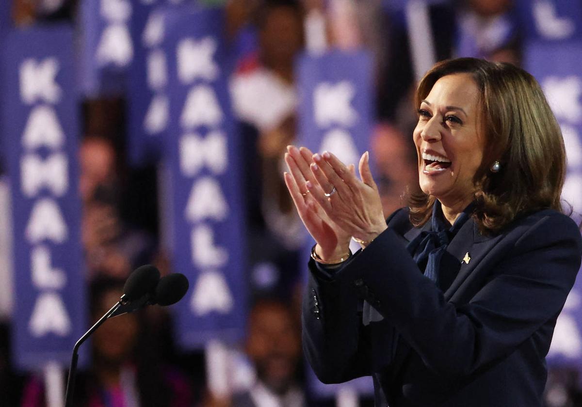 Kamala Harris, este jueves en el cierre de la convención demócrata en Chicago.