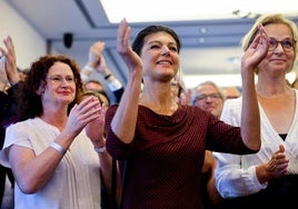 Sahra Wagenknecht, líder del BSW, celebra los resultados electorales.